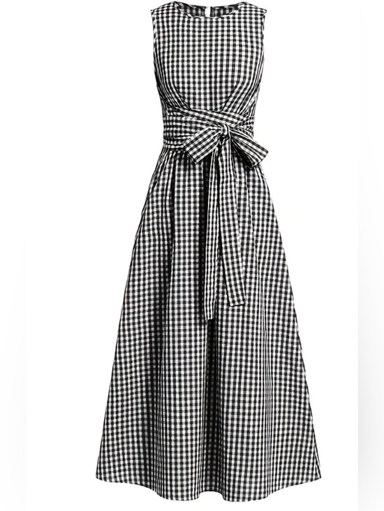 None Dresses & Skirts - GINGHAM Black and White Maxi Dress with Waist Tie